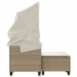 Tuinbank 2-Zits Met Luifel En Voetenbanken Poly Rattan Beige