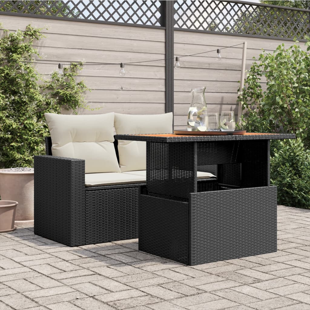 Tuintafel 100X55X73 Cm Poly Rattan En Acaciahout Zwart