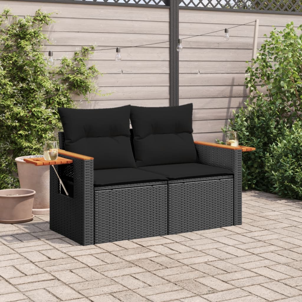 Tuinbank 2-Zits Met Kussens Poly Rattan