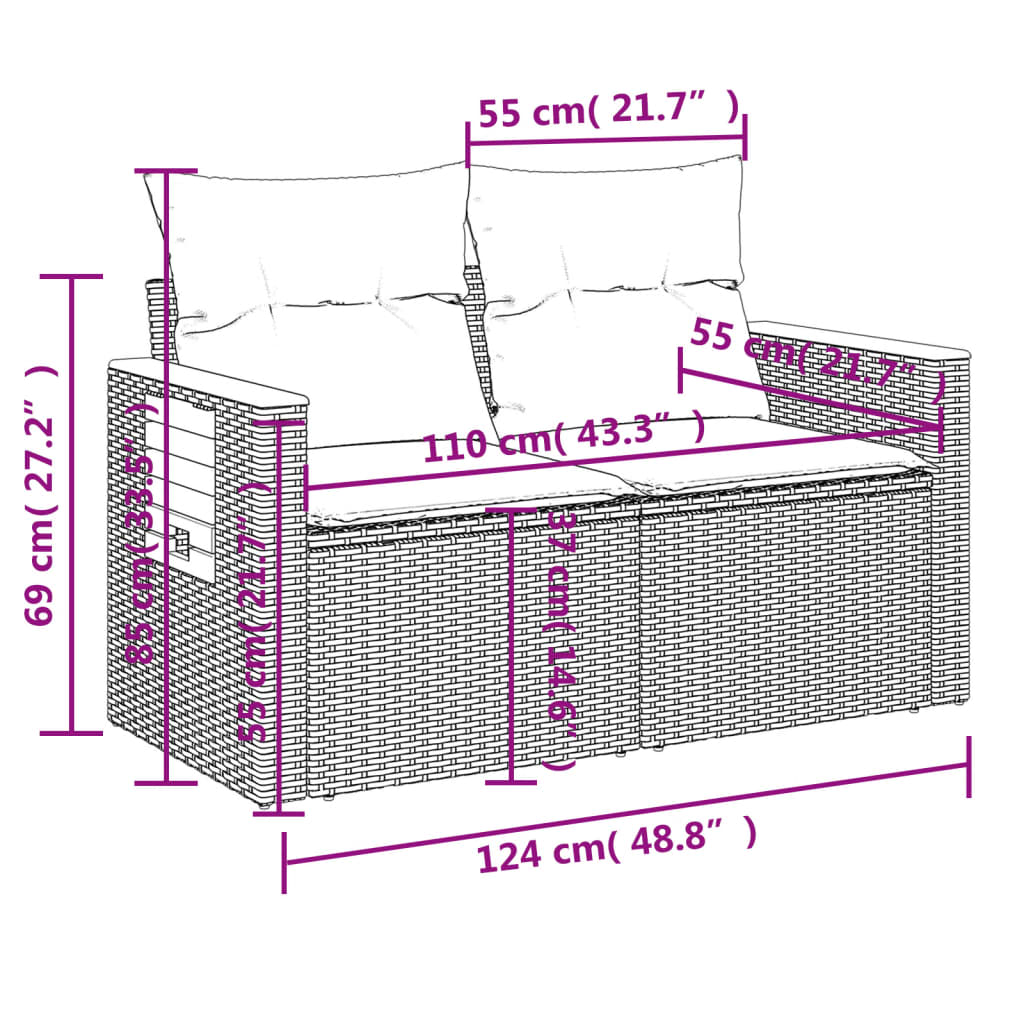 Tuinbank 2-Zits Met Kussens Poly Rattan