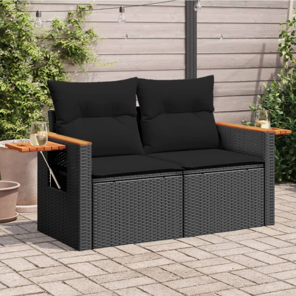 Tuinbank 2-Zits Met Kussens Poly Rattan