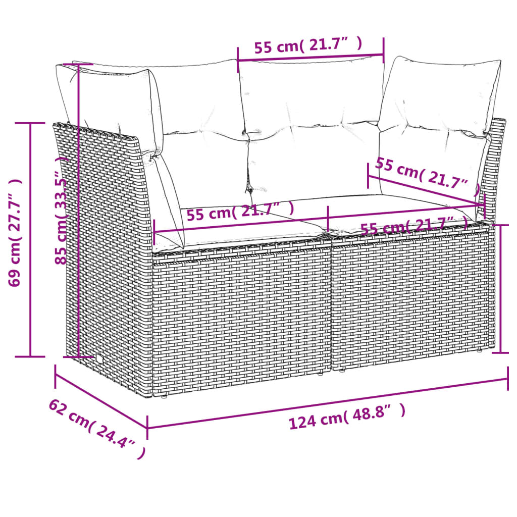 Tuinbank 2-Zits Met Kussens Poly Rattan