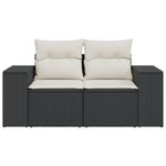 Tuinbank 2-Zits Met Kussens Poly Rattan Zwart