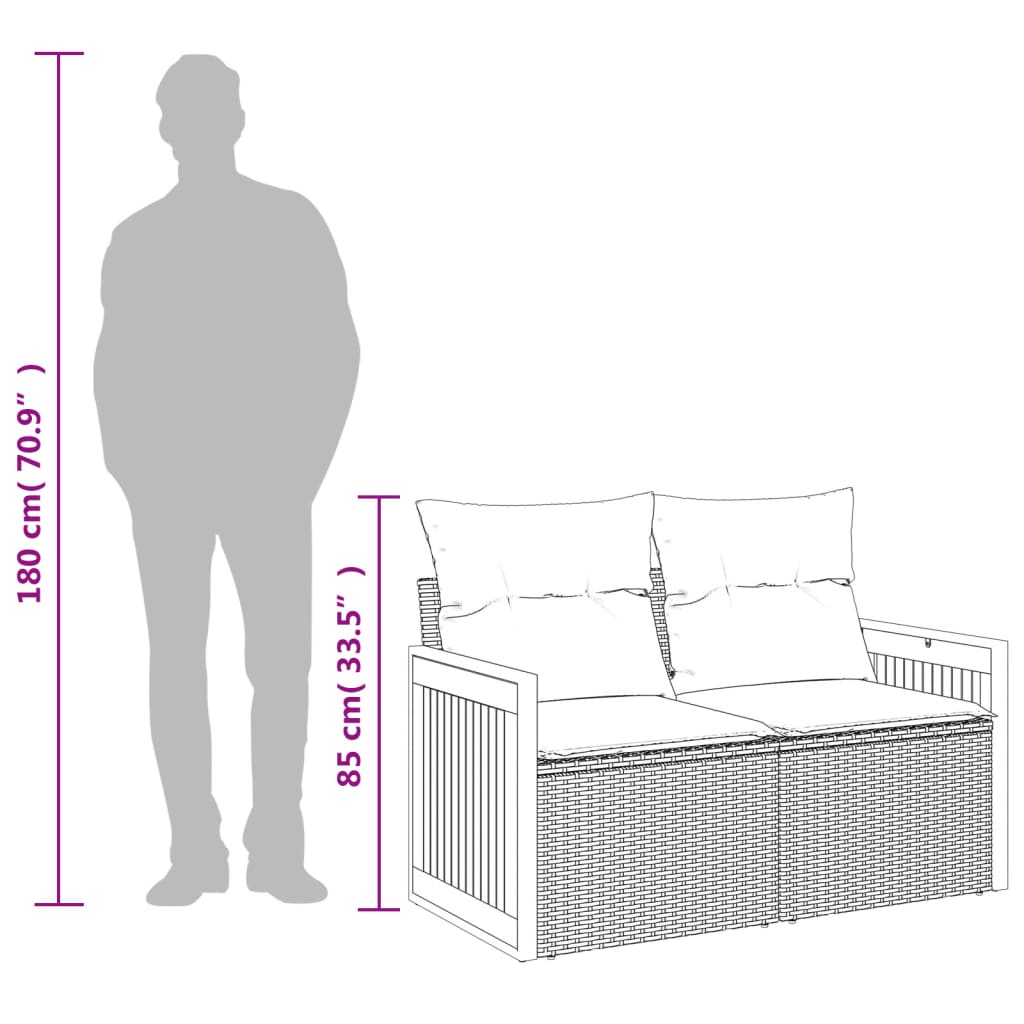 Tuinbank 2-Zits Met Kussens Poly Rattan