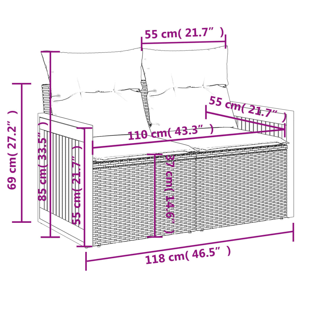 Tuinbank 2-Zits Met Kussens Poly Rattan