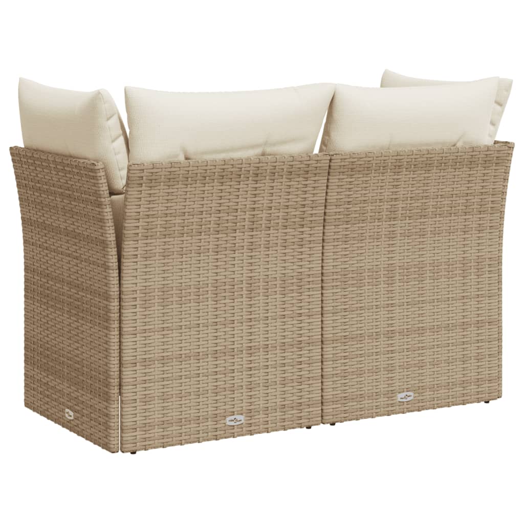 Tuinbank 2-Zits Met Kussens Poly Rattan Beige