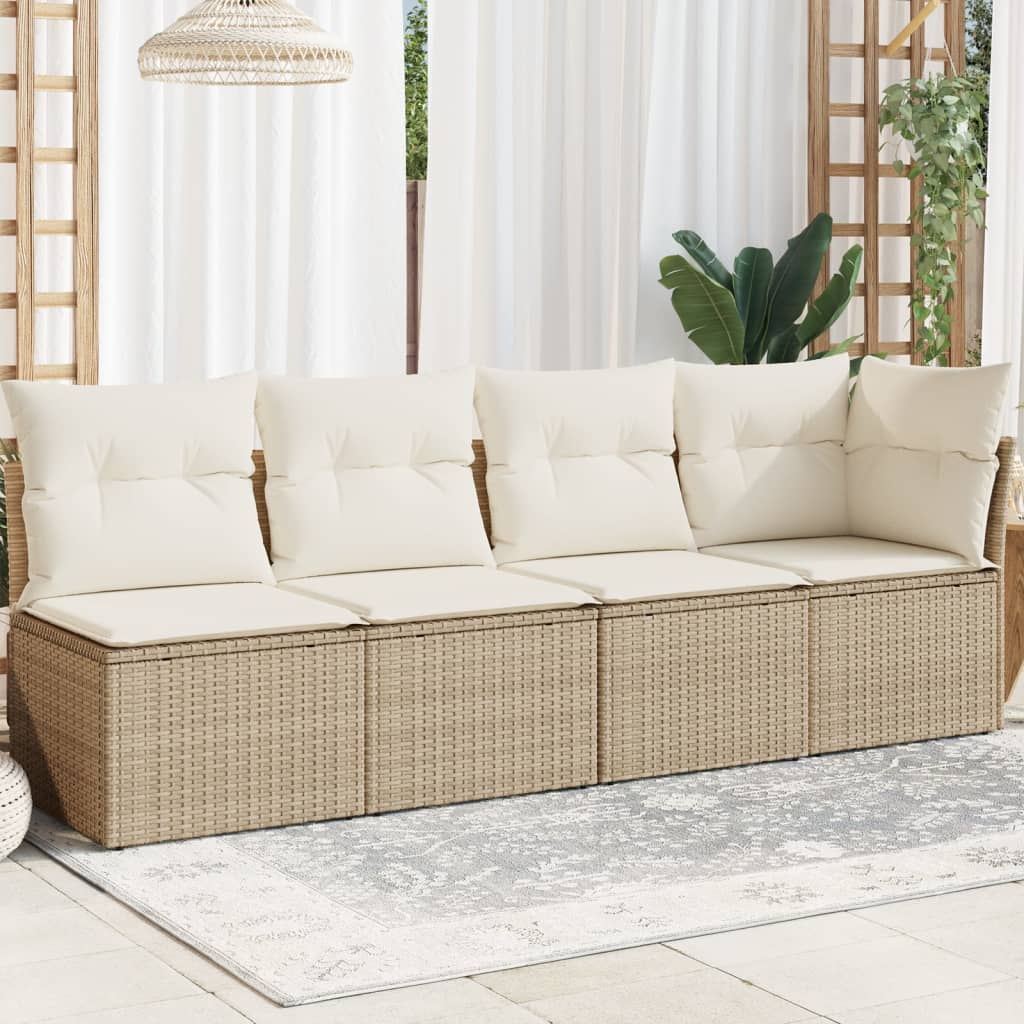 Tuinbank 4-Zits Met Kussens Poly Rattan Beige