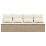 Tuinbank 4-Zits Met Kussens Poly Rattan Beige