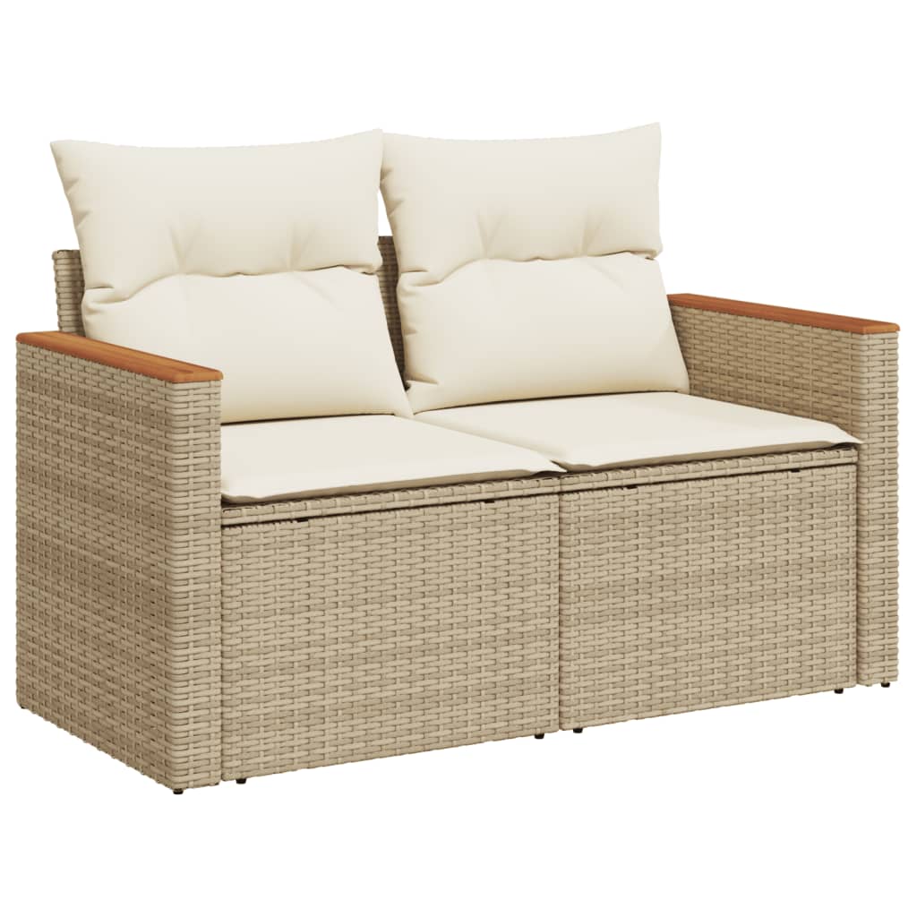 Tuinbank 2-Zits Met Kussens Poly Rattan Beige