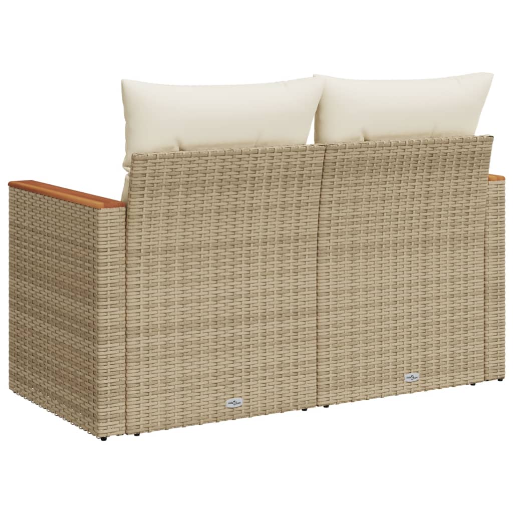 Tuinbank 2-Zits Met Kussens Poly Rattan Beige