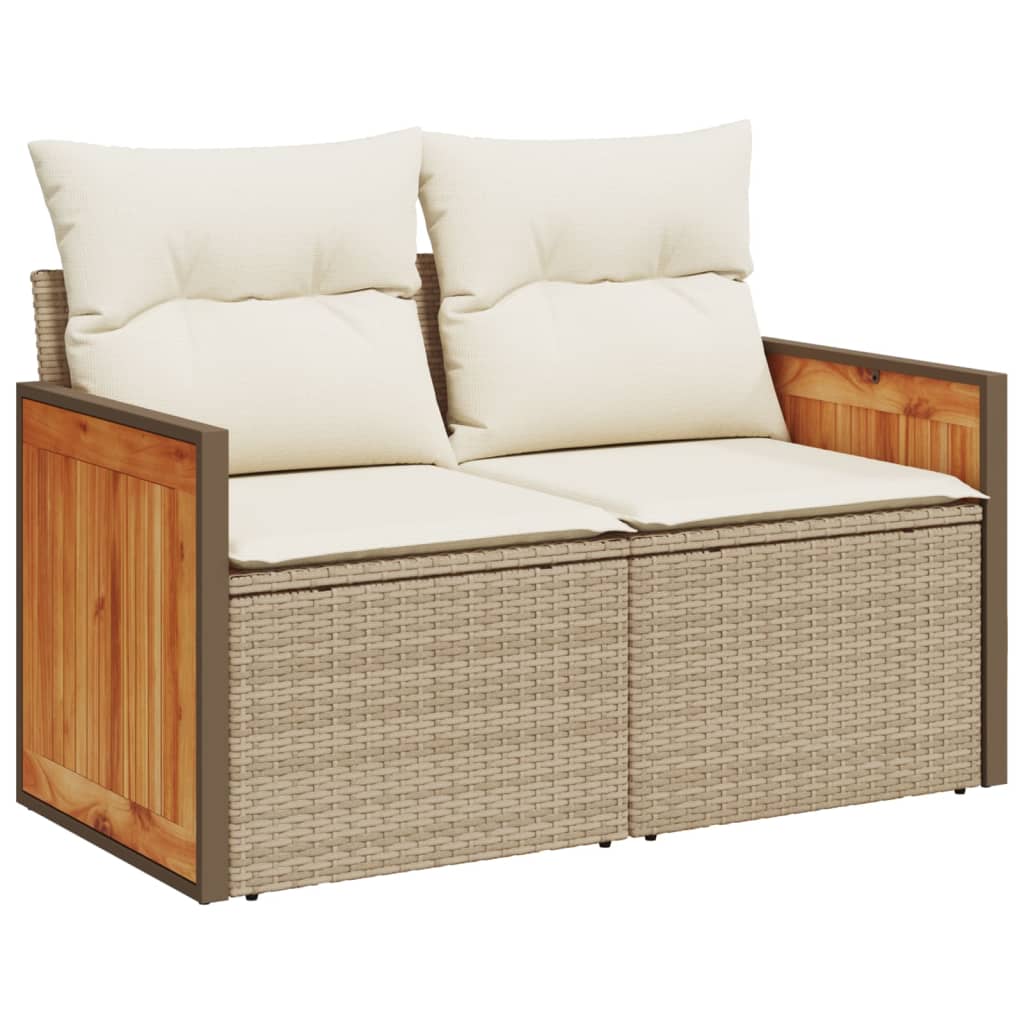 Tuinbank 2-Zits Met Kussens Poly Rattan Beige