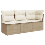 Tuinbank 3-Zits Met Kussens Poly Rattan Beige