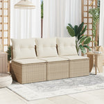 Tuinbank 3-Zits Met Kussens Poly Rattan Beige