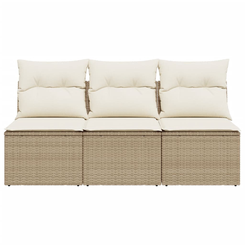 Tuinbank 3-Zits Met Kussens Poly Rattan Beige