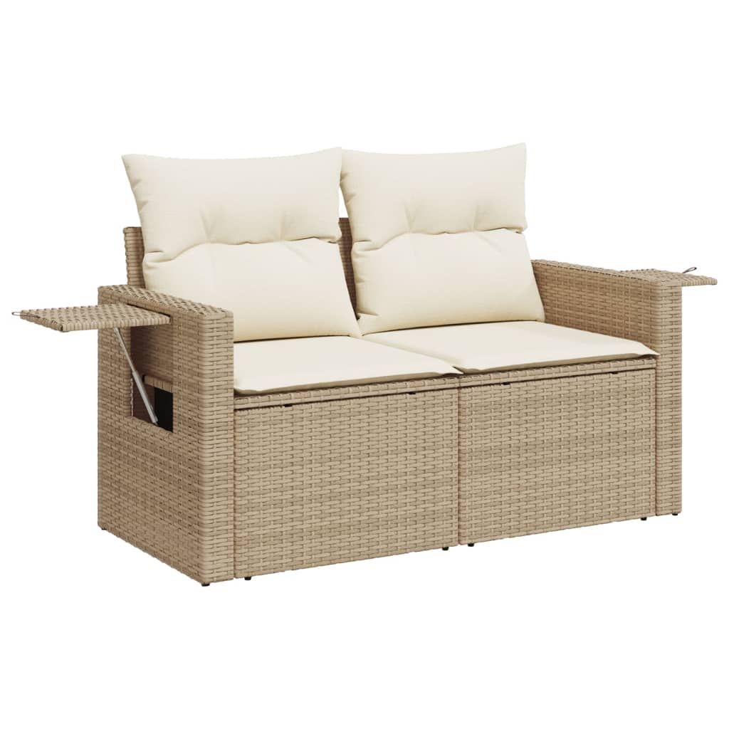 Tuinbank 2-Zits Met Kussens Poly Rattan Beige