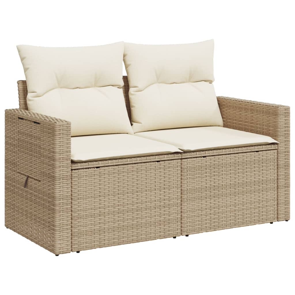 Tuinbank 2-Zits Met Kussens Poly Rattan Beige