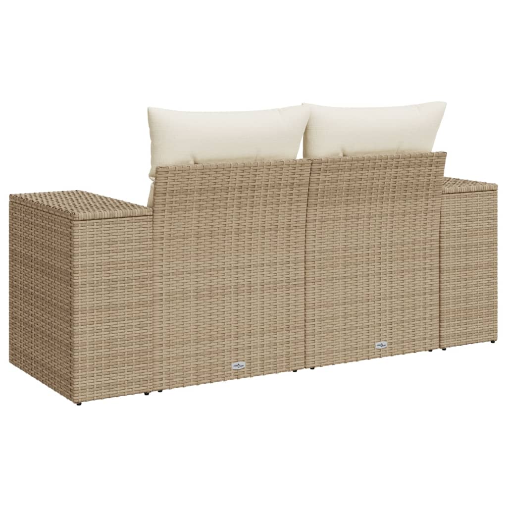 Tuinbank 2-Zits Met Kussens Poly Rattan Beige