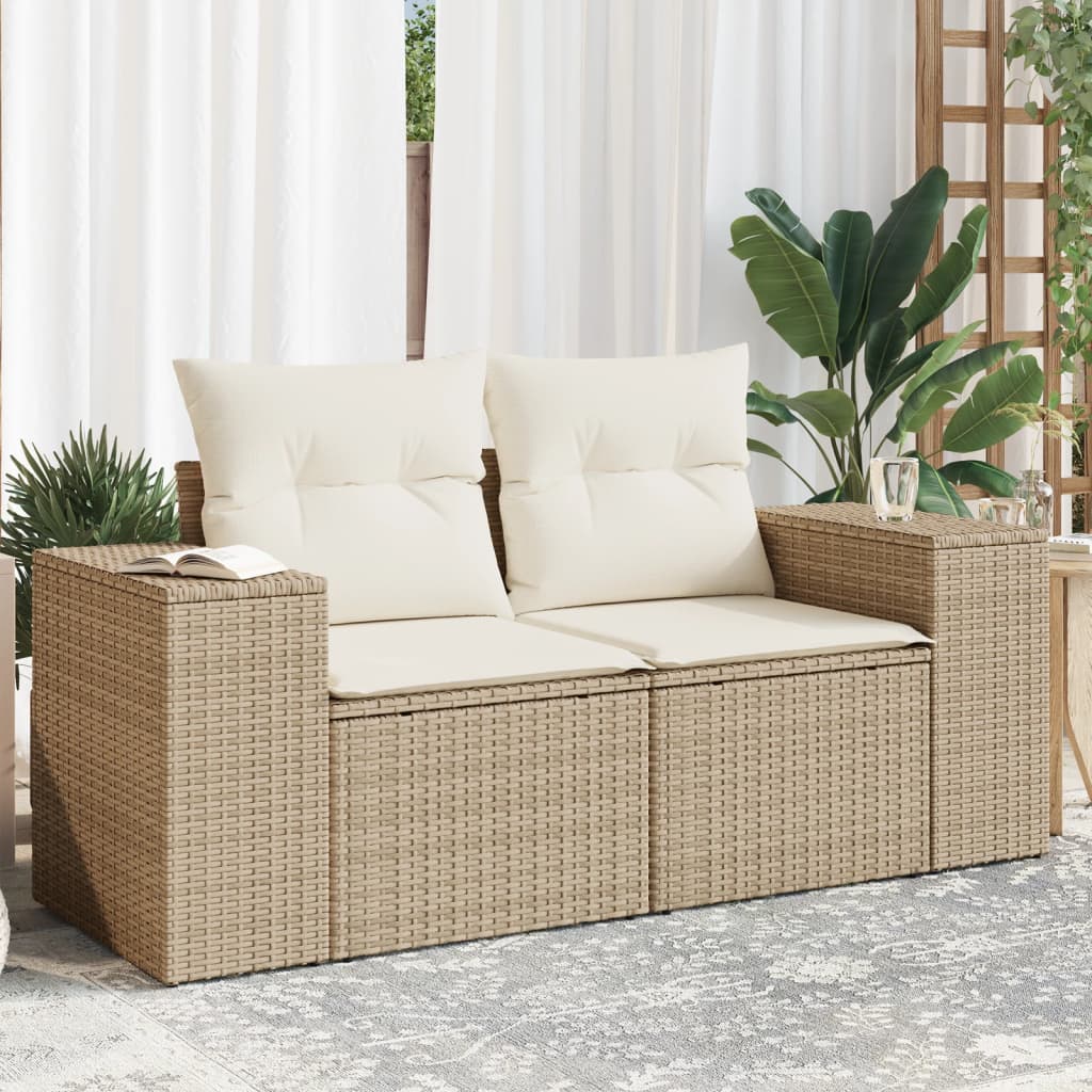 Tuinbank 2-Zits Met Kussens Poly Rattan Beige