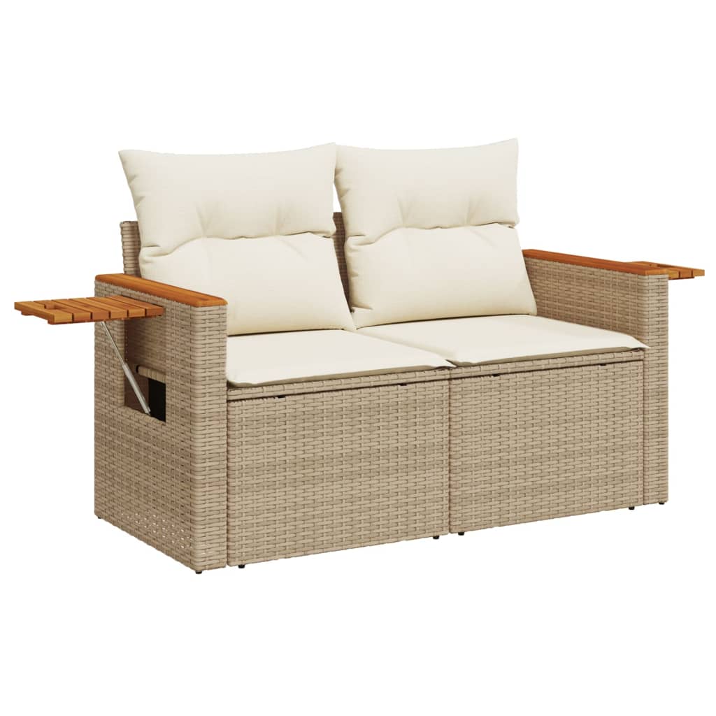 Tuinbank 2-Zits Met Kussens Poly Rattan Beige