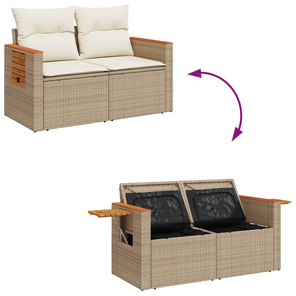 Tuinbank 2-Zits Met Kussens Poly Rattan Beige