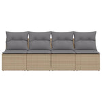 Tuinbank 4-Zits Met Kussens Poly Rattan Beige