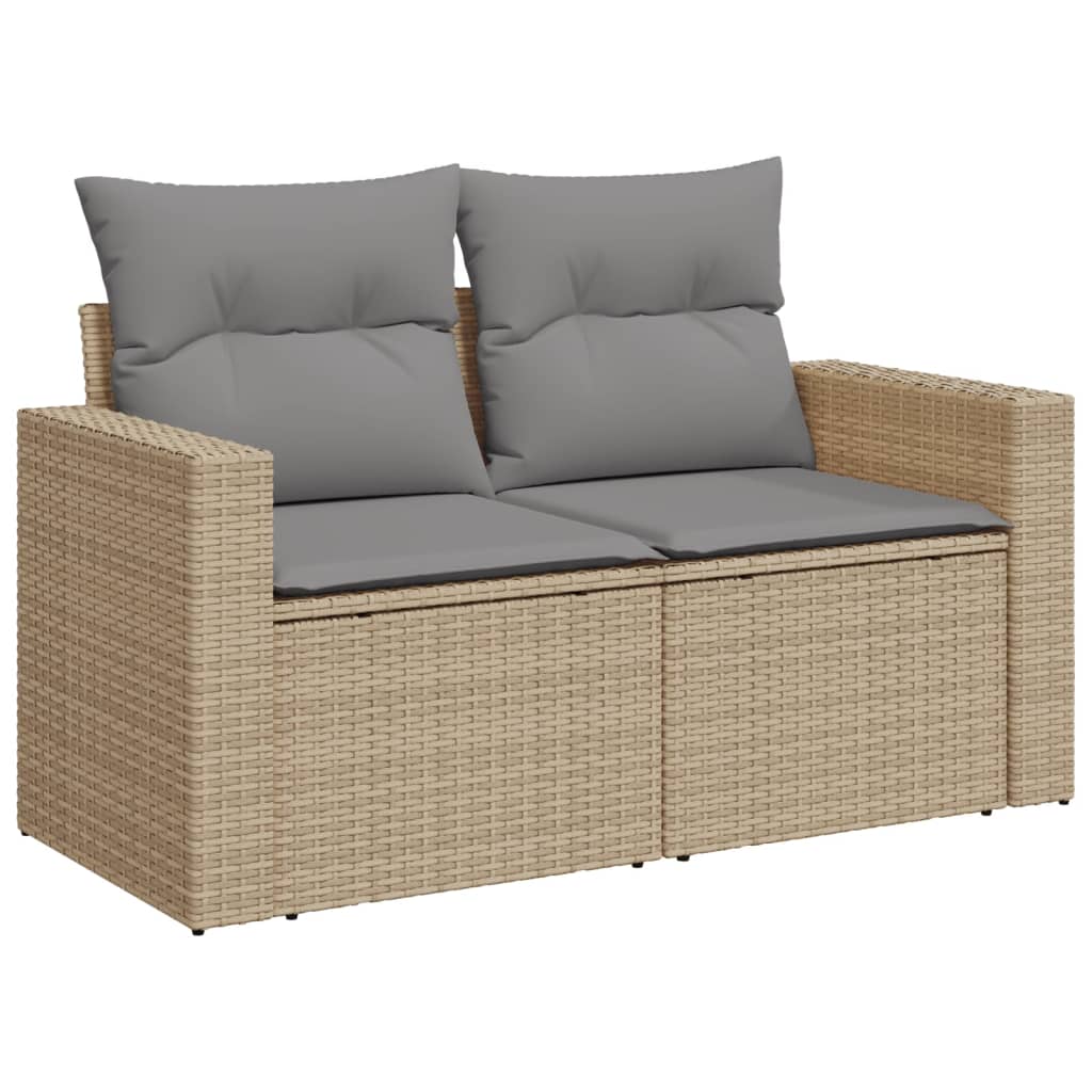 Tuinbank 2-Zits Met Kussens Poly Rattan Beige