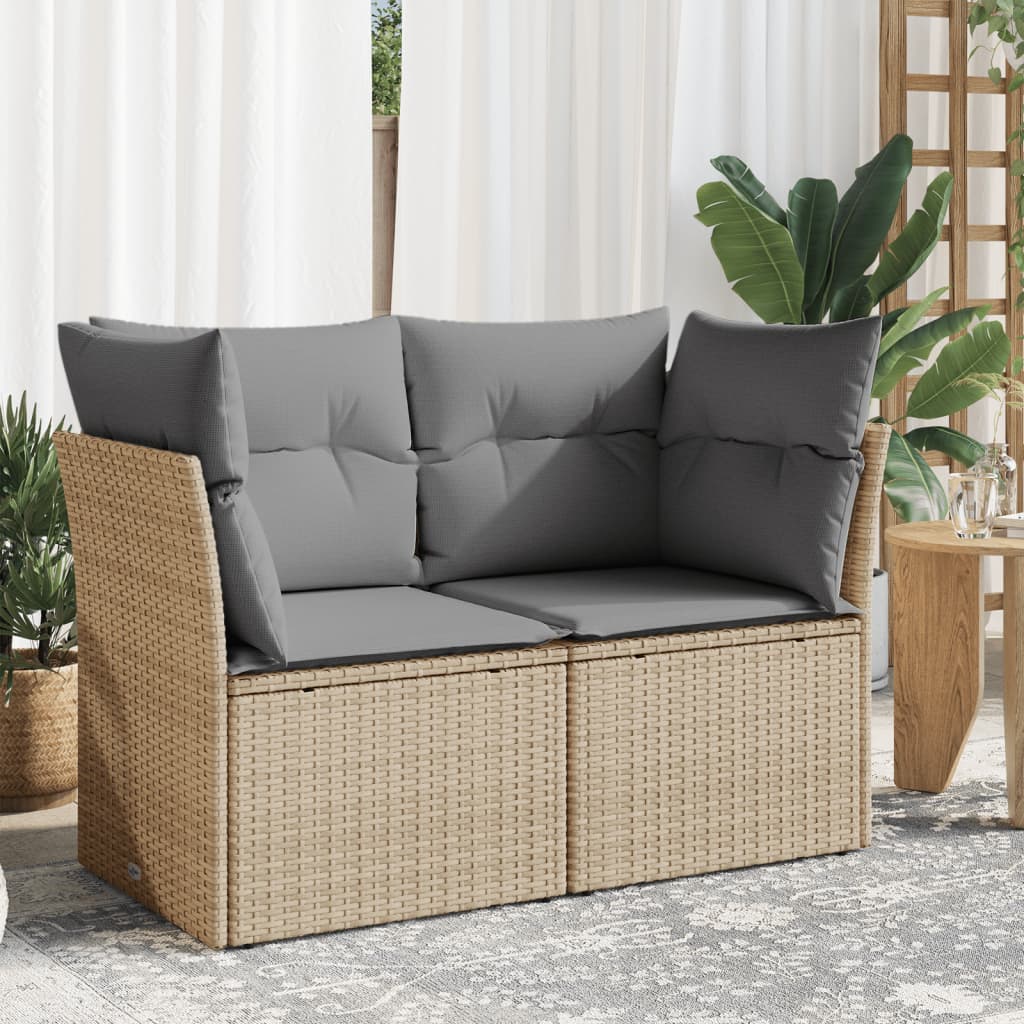 Tuinbank 2-Zits Met Kussens Poly Rattan Beige