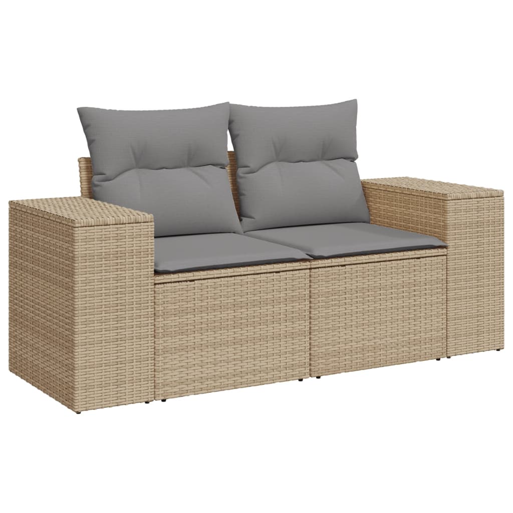 Tuinbank 2-Zits Met Kussens Poly Rattan Beige