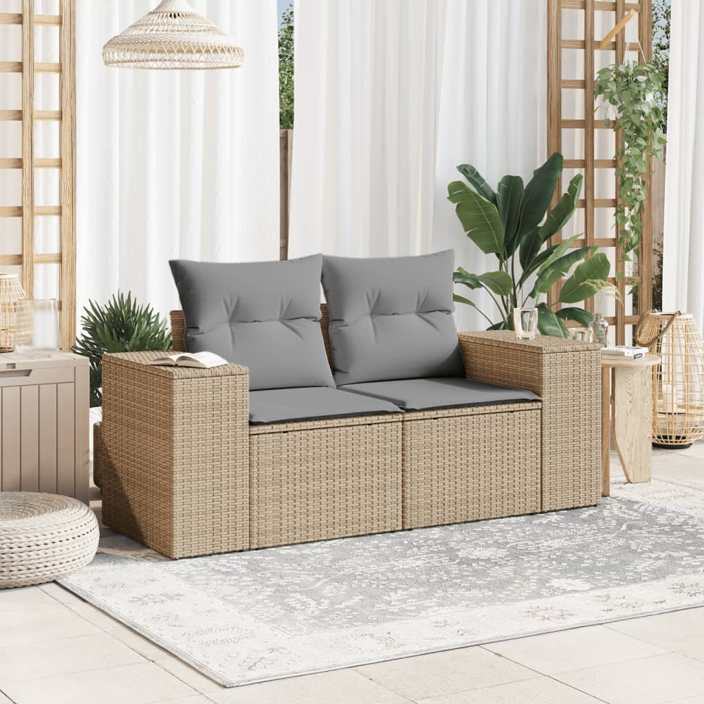 Tuinbank 2-Zits Met Kussens Poly Rattan Beige