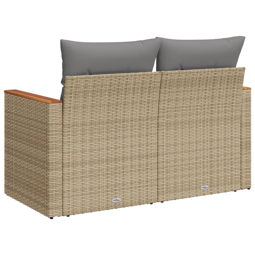 Tuinbank 2-Zits Met Kussens Poly Rattan Beige