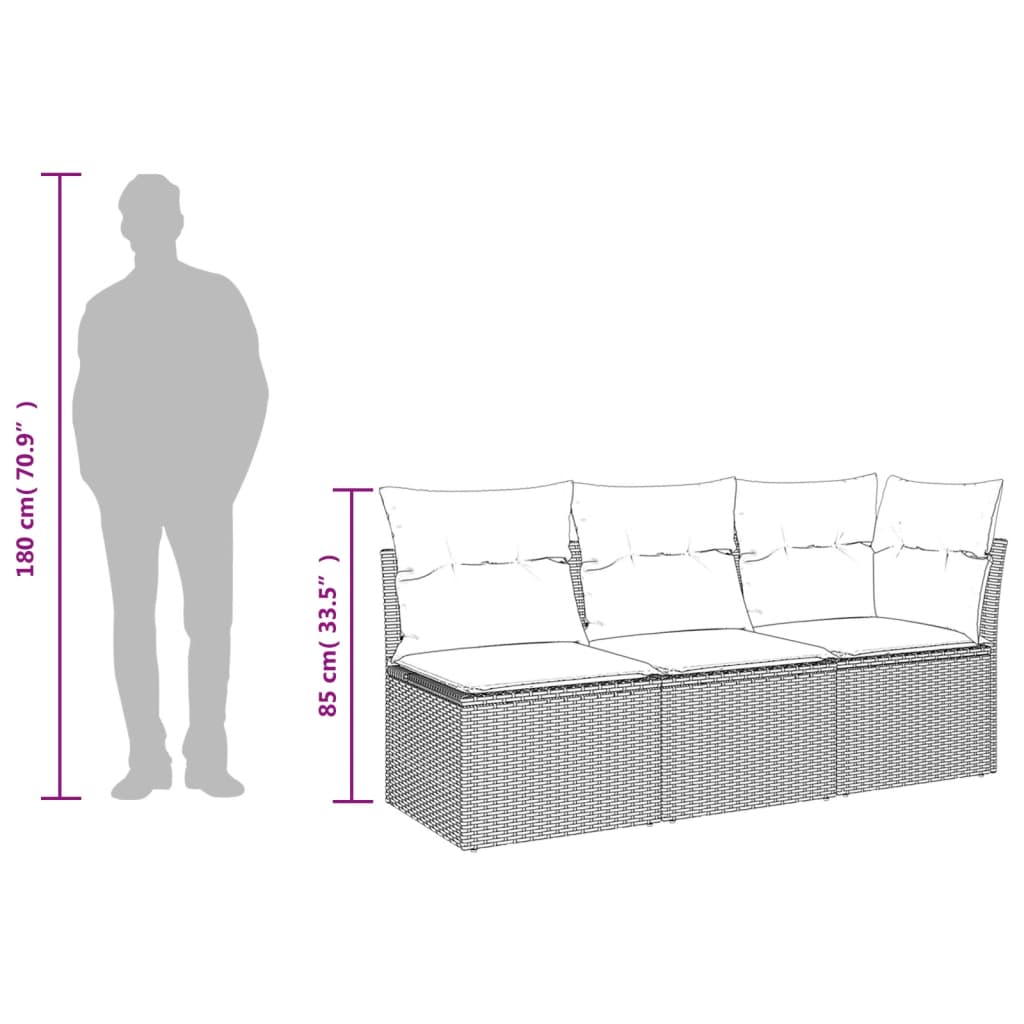 Tuinbank 3-Zits Met Kussens Poly Rattan Grijs