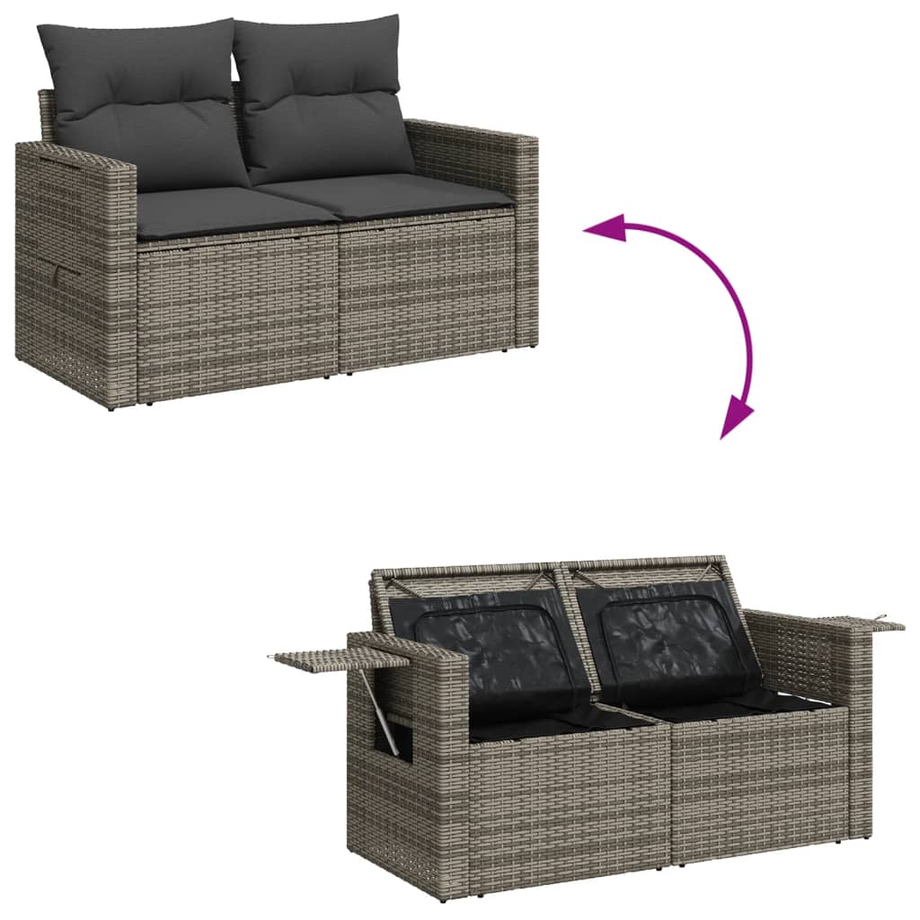 Tuinbank 2-Zits Met Kussens Poly Rattan Grijs