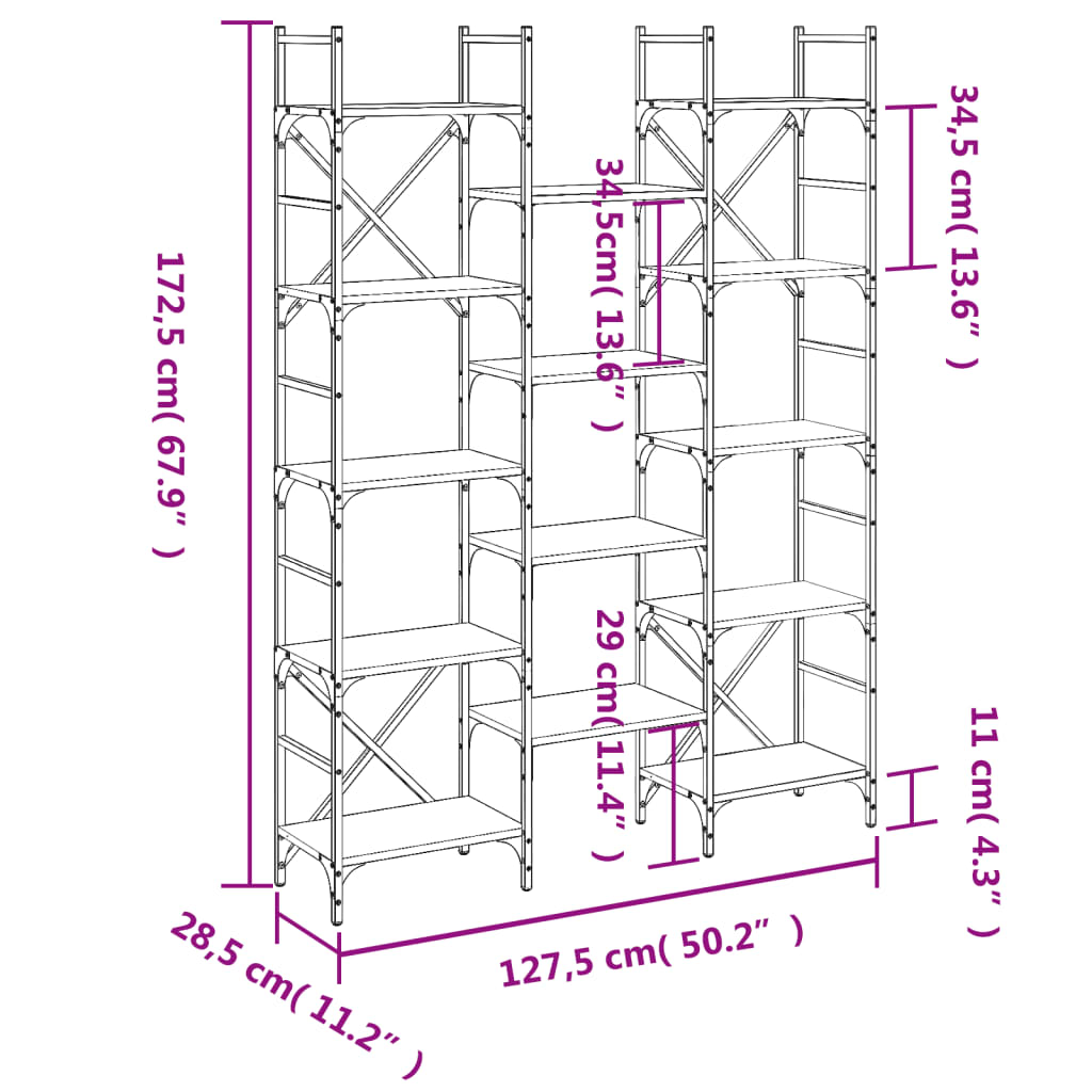 Boekenkast 127,5X28,5X172,5 Cm Bewerkt Hout Eiken