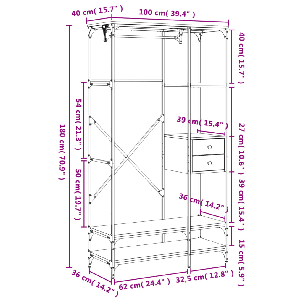 Kledingkast Met Lades 100X40X180 Cm Bewerkt Hout
