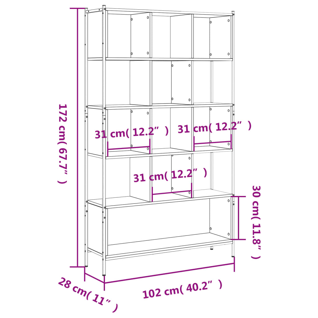 Boekenkast 102X28X172 Cm Bewerkt Hout Kleurig