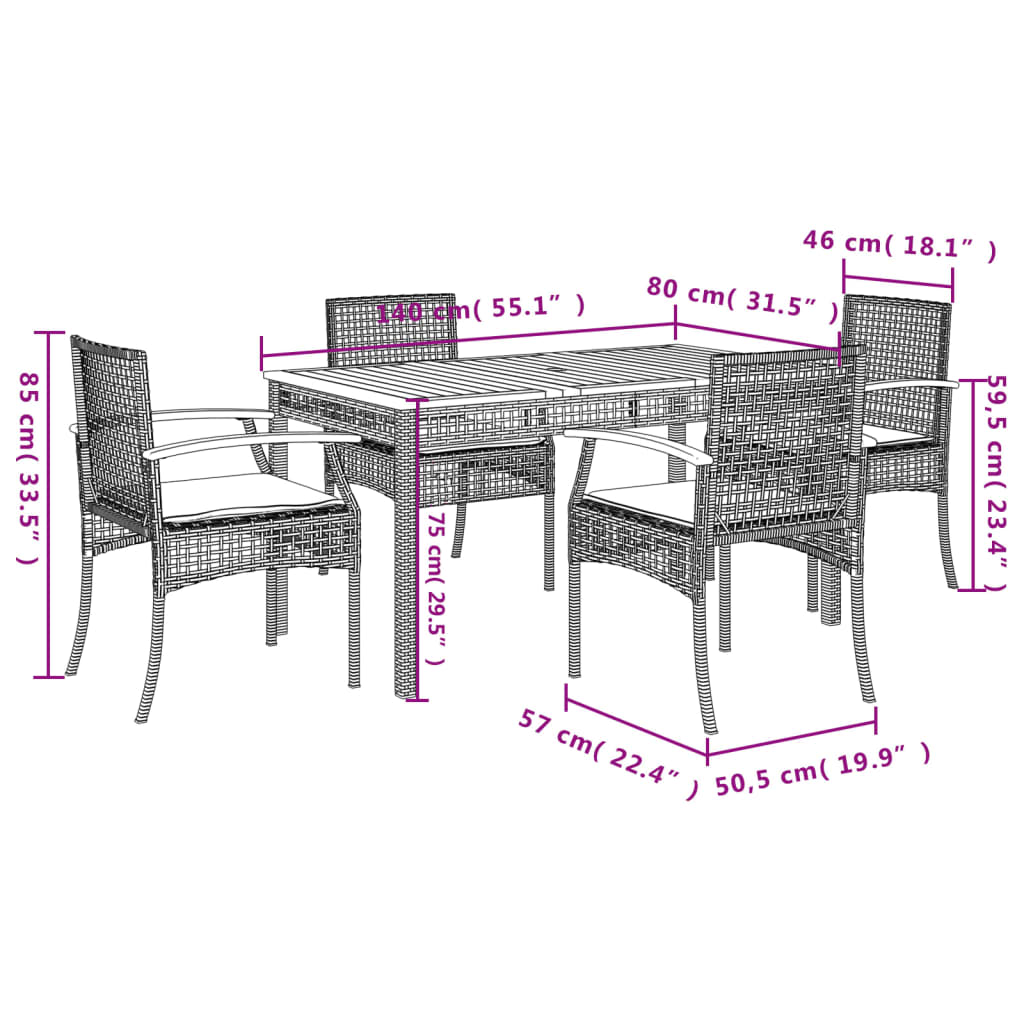5-Delige Tuinset Met Kussens Poly Rattan Zwart