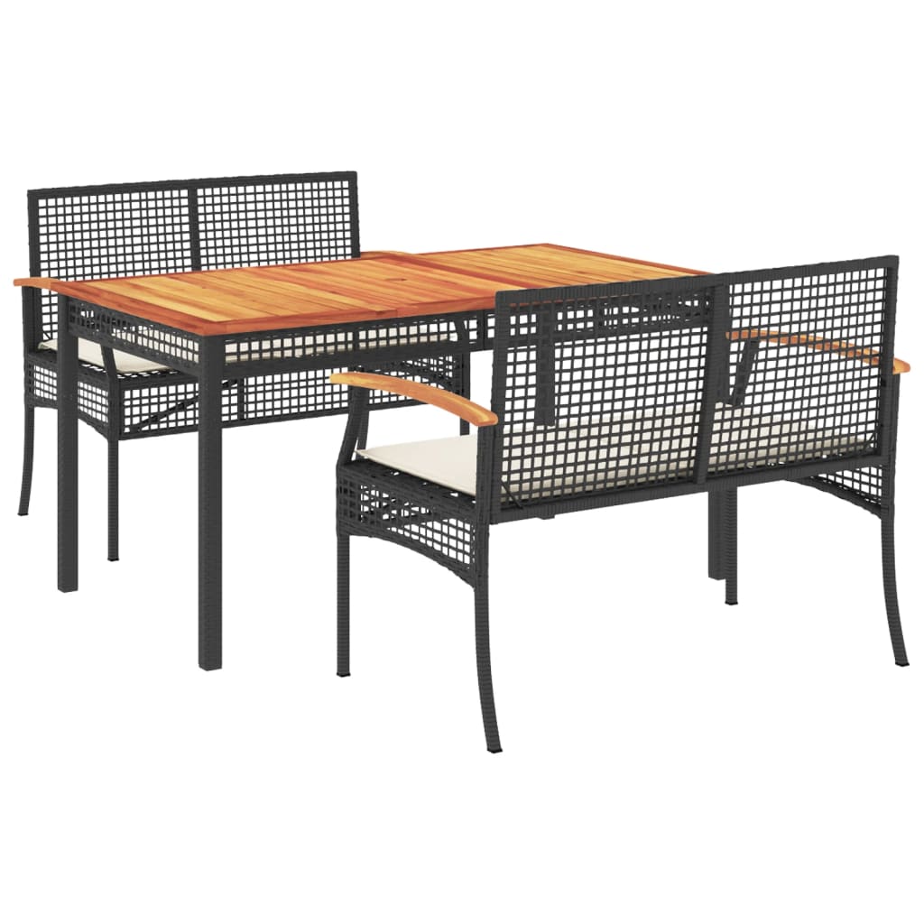 3-Delige Tuinset Met Kussens Poly Rattan Zwart