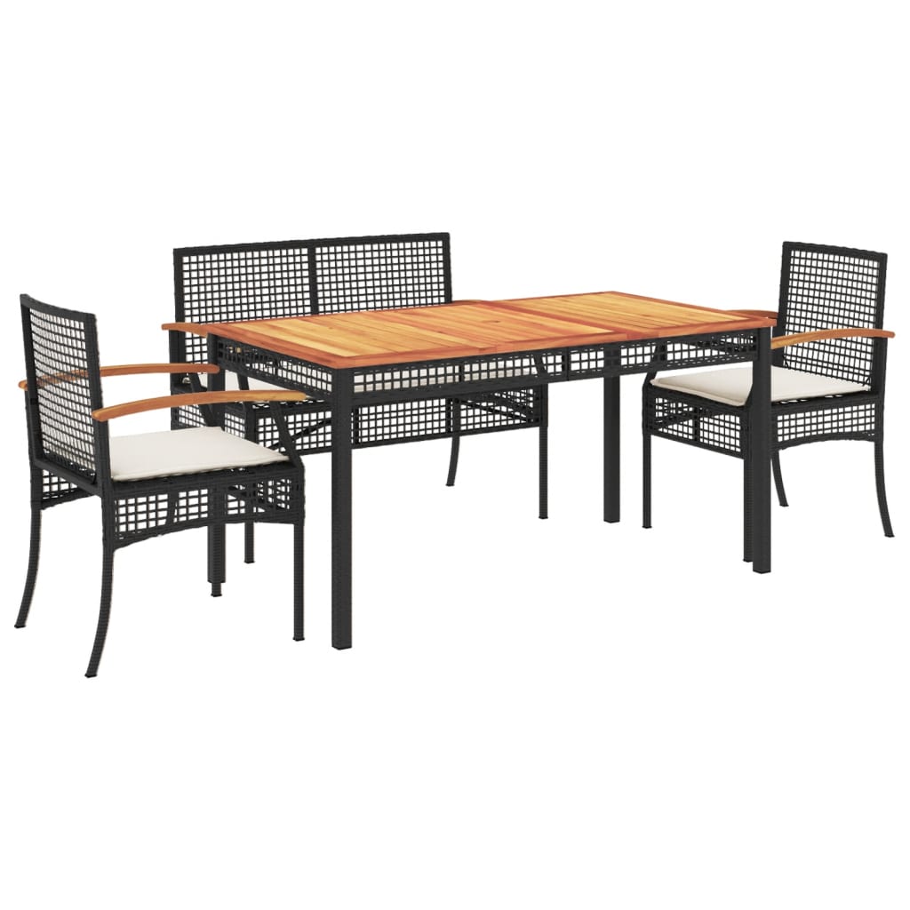 4-Delige Tuinset Met Kussens Poly Rattan Zwart