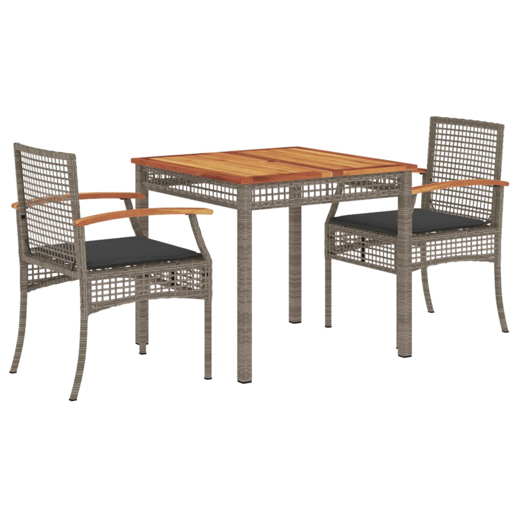 3-Delige Tuinset Met Kussens Poly Rattan Grijs