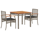 3-Delige Tuinset Met Kussens Poly Rattan Grijs