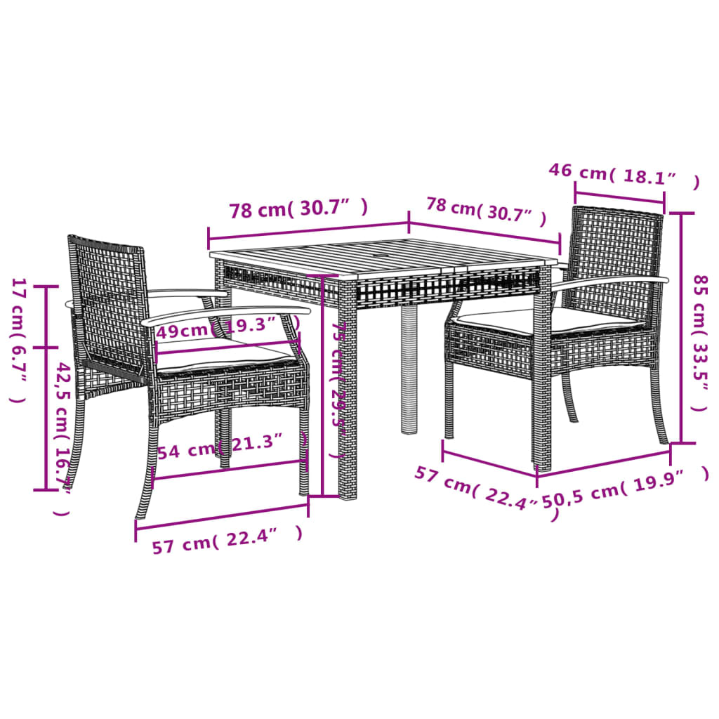 3-Delige Tuinset Met Kussens Poly Rattan Grijs