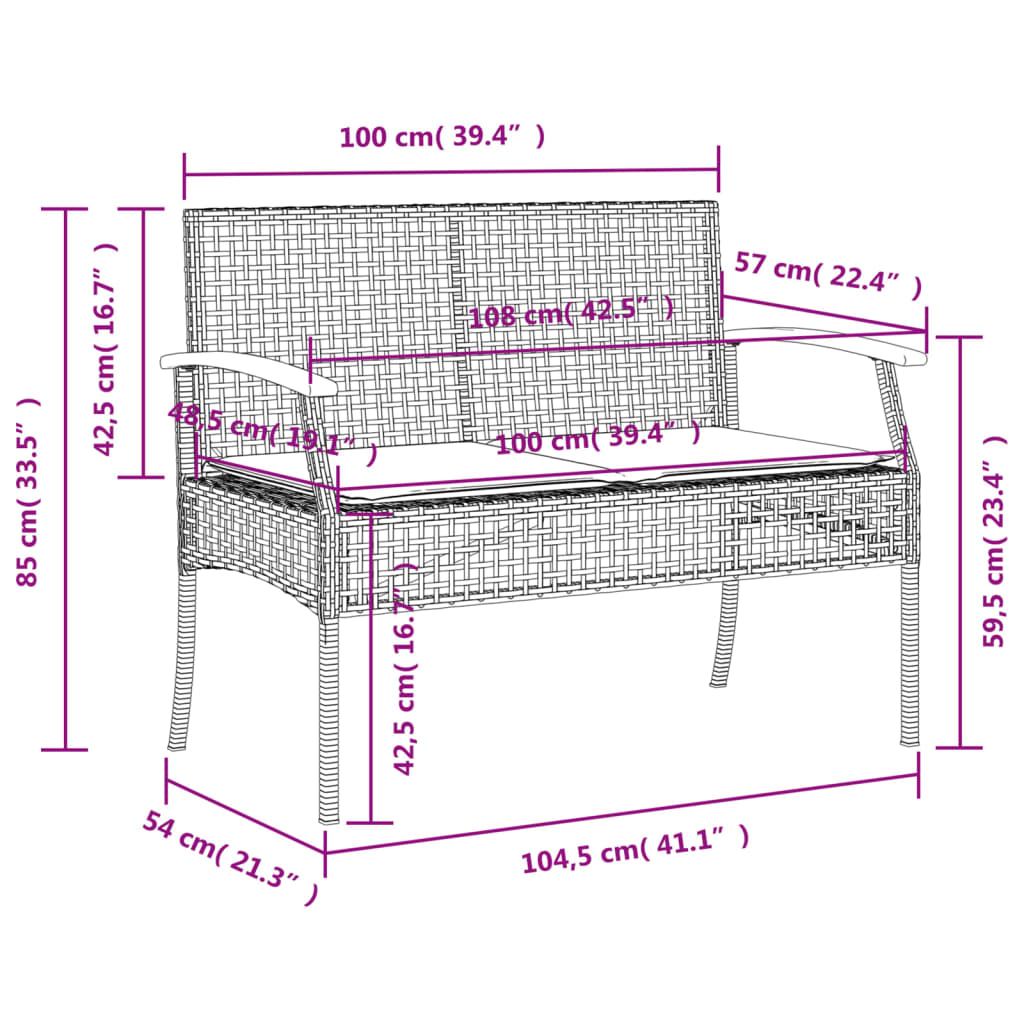 3-Delige Tuinset Met Kussens Poly Rattan Beige