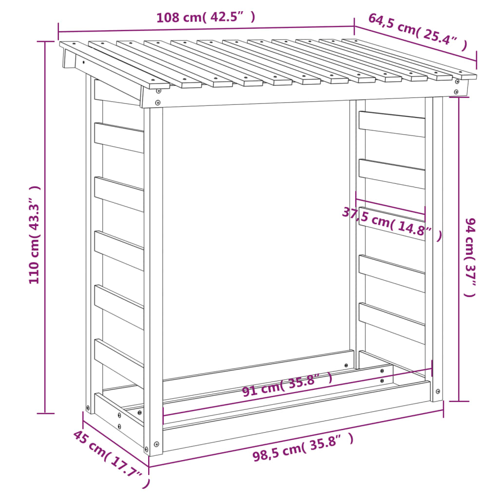 Haardhoutrek 108X64,5X110 Cm Massief Grenenhout Wasbruin