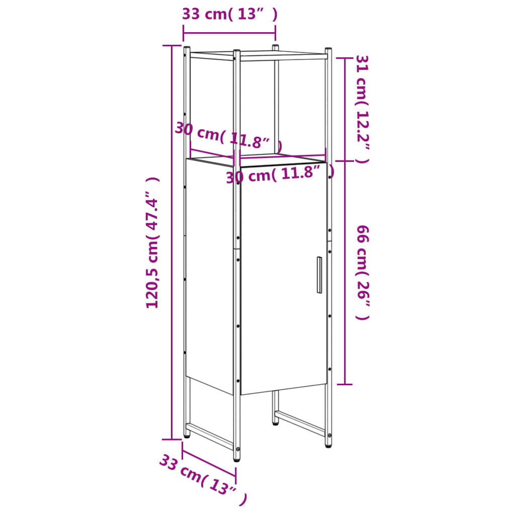 Badkamerkast 33X33X120,5 Cm Bewerkt Hout Kleurig