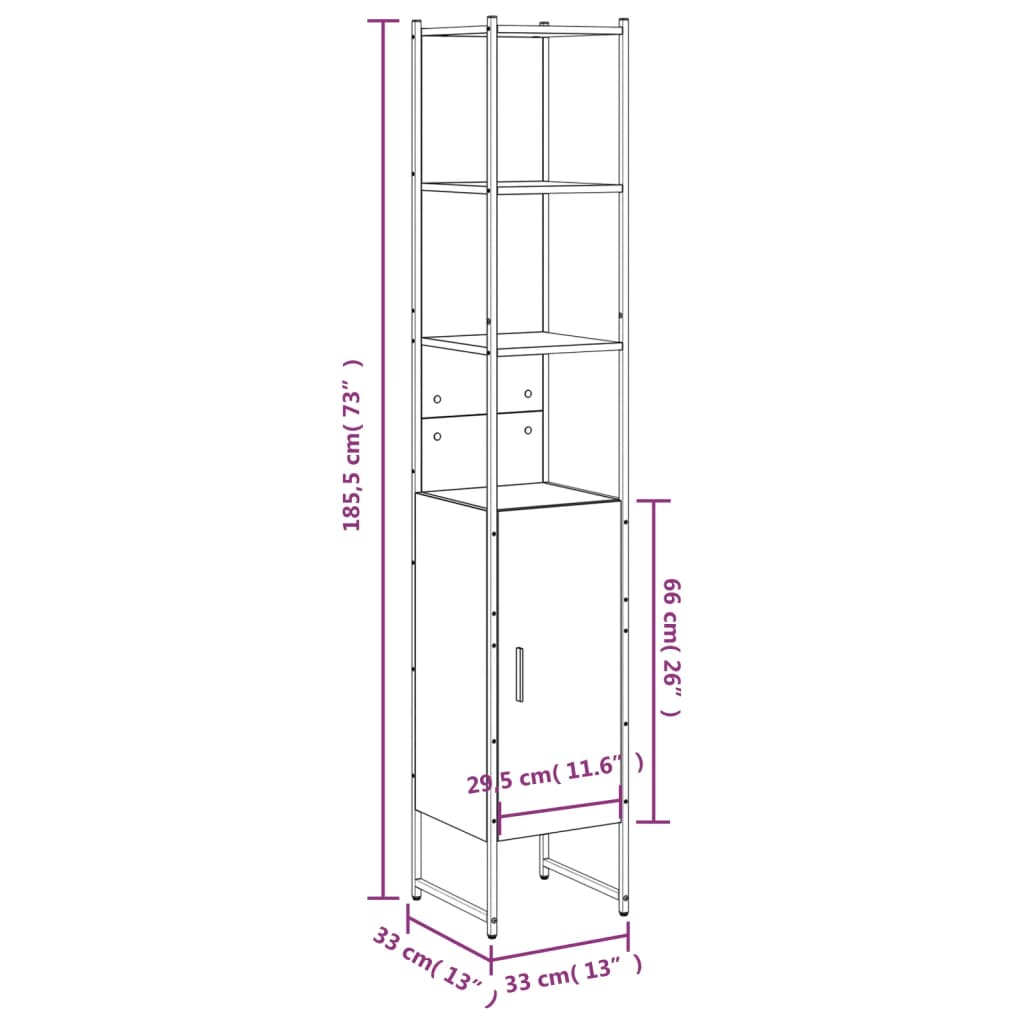 Badkamerkast 33X33X185,5 Cm Bewerkt Hout Sonoma Eikenkleurig