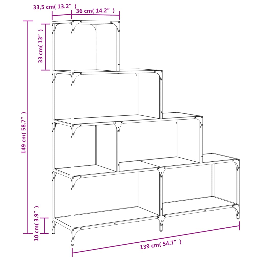 Boekenkast 4-Laags 139X33,5X149 Cm Bewerkt Hout Bruin Eiken