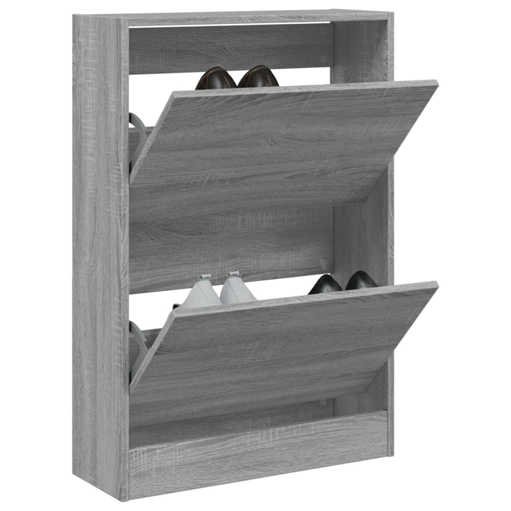 Schoenenkast 80X21X87,5 Cm Bewerkt Hout Eikenkleur Grijs Sonoma