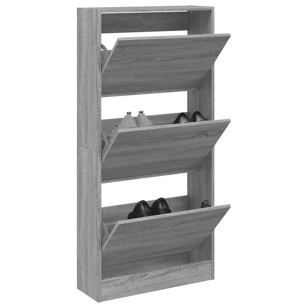 Schoenenkast 80X21X87,5 Cm Bewerkt Hout Eikenkleur Grijs Sonoma