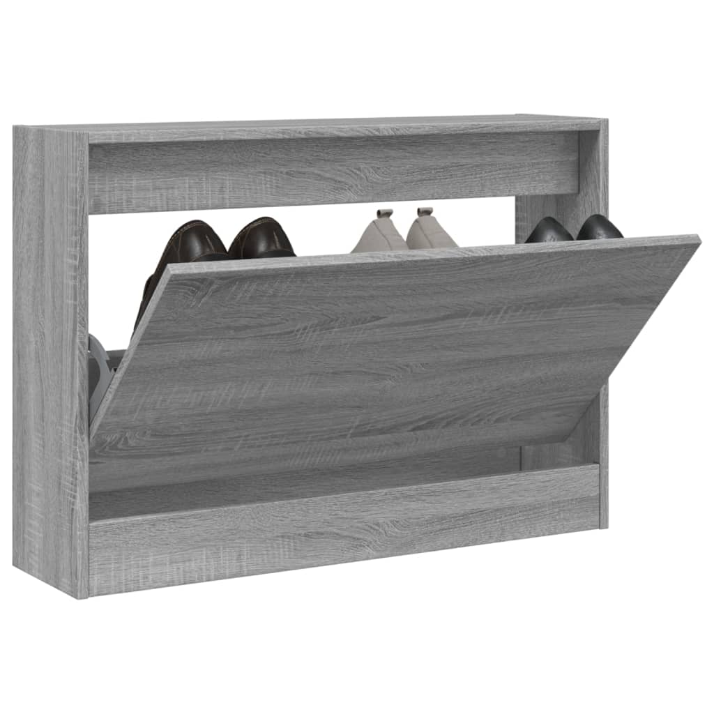 Schoenenkast 80X21X87,5 Cm Bewerkt Hout Eikenkleur Grijs Sonoma