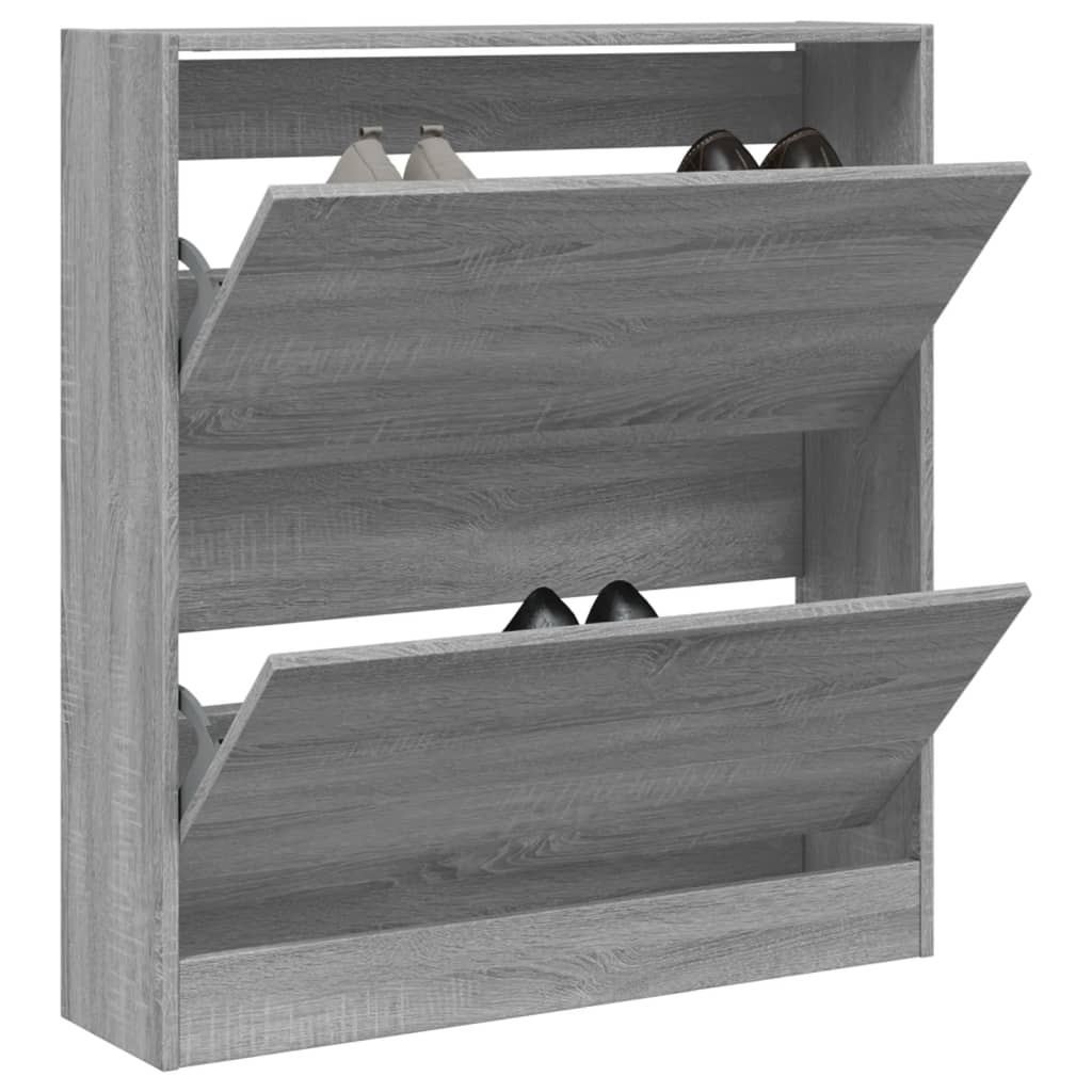 Schoenenkast 80X21X87,5 Cm Bewerkt Hout Eikenkleur Grijs Sonoma